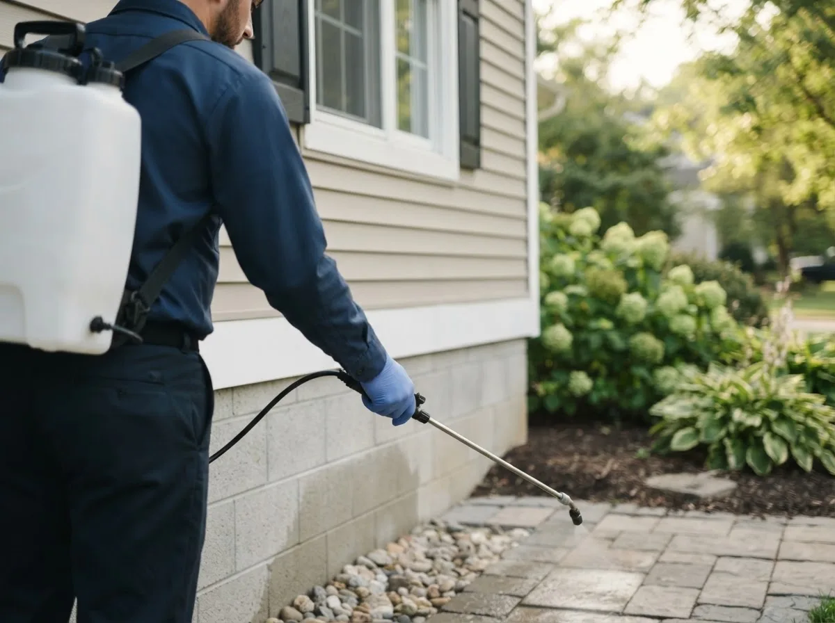 Pest control technician inspecting a home in Brockport, PA